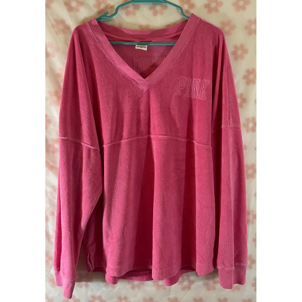 Victoria's Secret PINK Cozy V-Neck Long Sleeve Sweater Pink Loungewear Large
